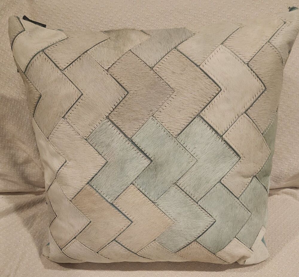 Safavieh Draper Cowhide Square Pillow Tan Brown Teal 18x18 Inch
